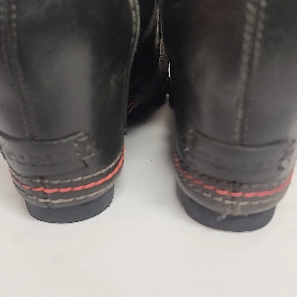 Sorel Cate The Great Sz8.5  Black Gray Olive Lace-up Tall 3.5 Hidden Wedge Boots - Picture 8 of 12
